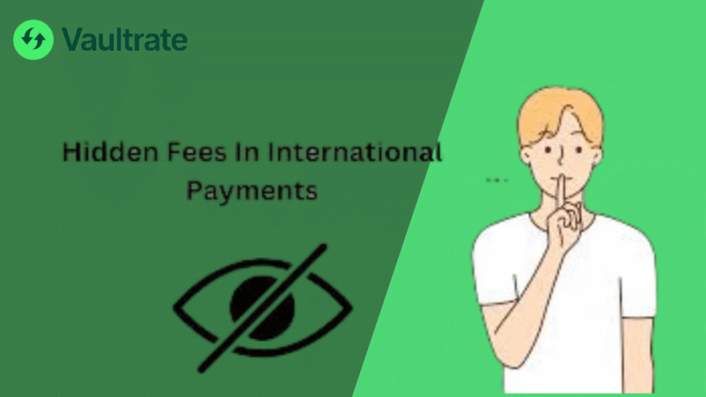 a men siginig silence with displaying banks reason for charging hidden fees , the backgorund is green