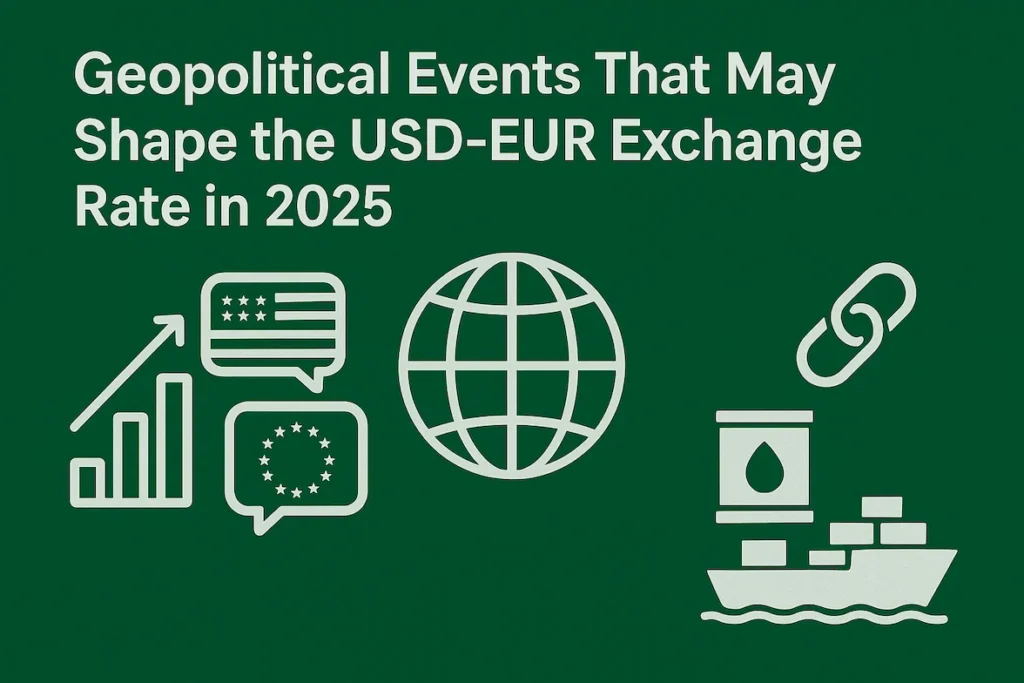 geoplotical reason that can effect eh exchnange rate of usd to euro in 2025. 